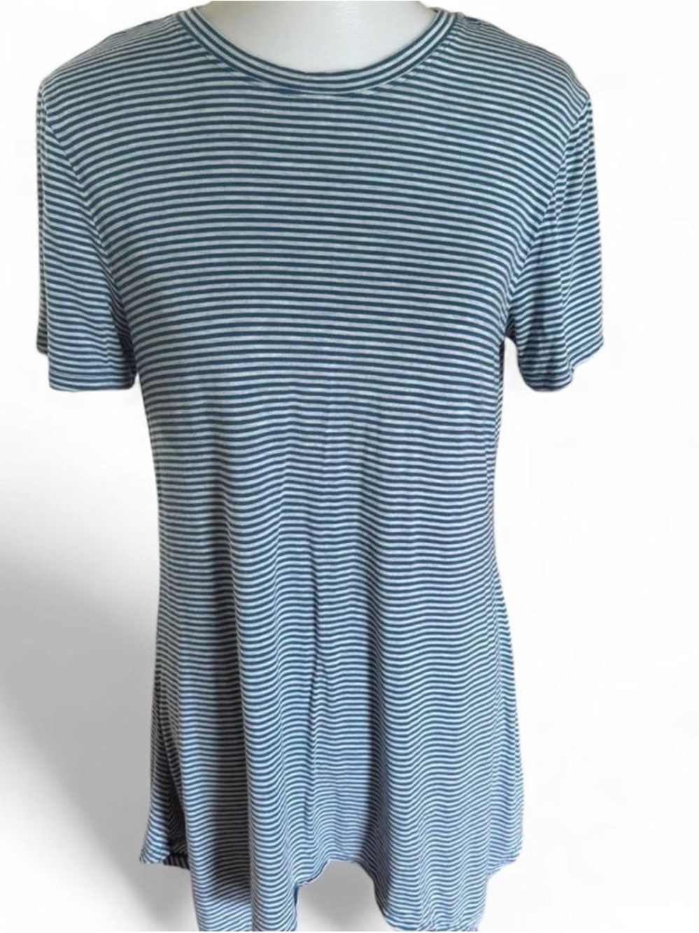Striped Short-Sleeve Cuddl Duds T-Shirt Dress- Blue/White
